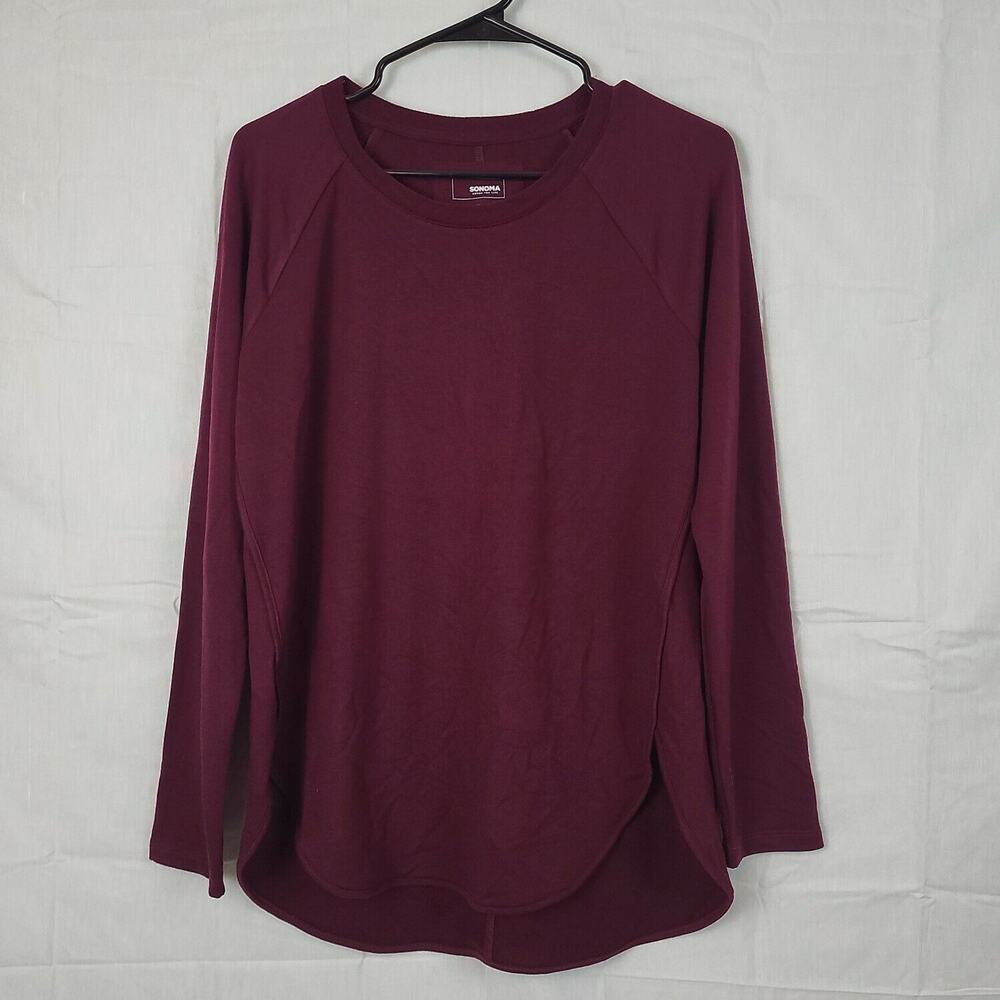 Sonoma Womens Burgundy Crew Neck Long Sleeve Pullover Sweatshirt Size Small‎